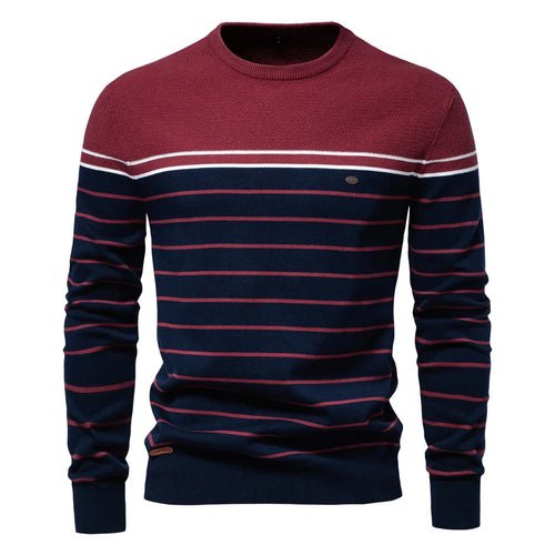 🍂 Pull d'Automne à Col Rond – Rayures Élégantes - deslyshopping