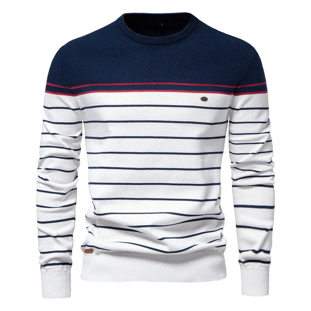 🍂 Pull d'Automne à Col Rond – Rayures Élégantes - deslyshopping