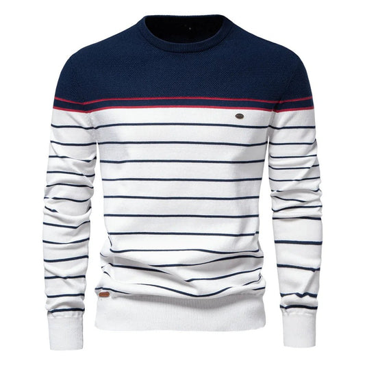 🍂 Pull d'Automne à Col Rond – Rayures Élégantes - deslyshopping
