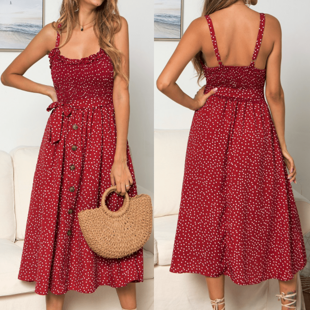 Robe à pois et bretelles spaghetti - deslyshopping