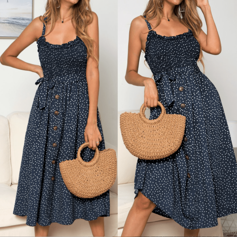 Robe à pois et bretelles spaghetti - deslyshopping