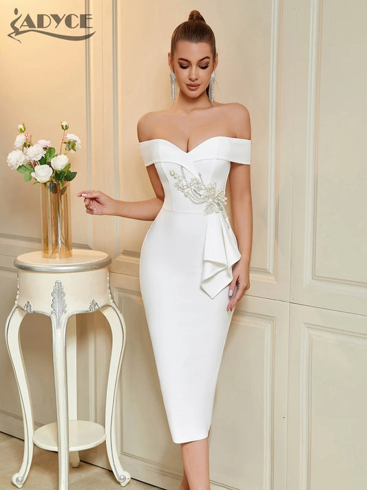 Robe Bandage Floral Perlé à Épaules Dénudées - deslyshopping