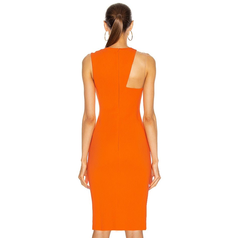 Robe Bandage Midi En Maille Orange - deslyshopping