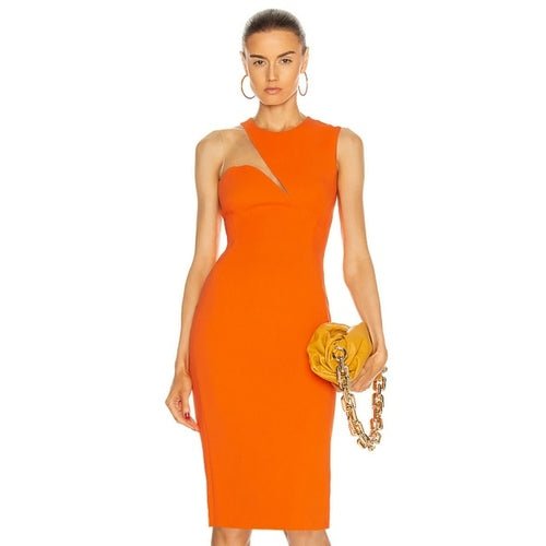 Robe Bandage Midi En Maille Orange - deslyshopping