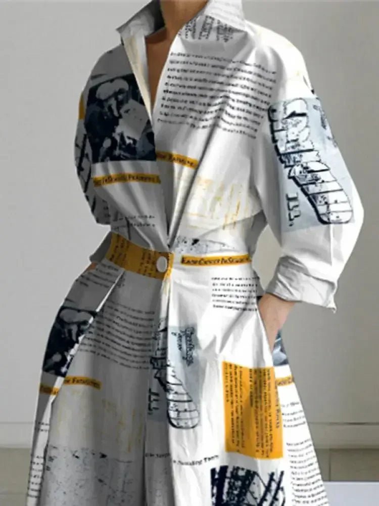 Robe Chemise Imprimée Journal - deslyshopping