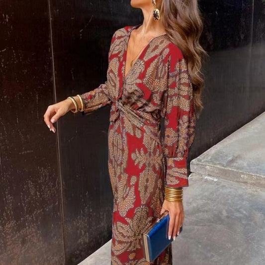 Robe d'été à col en V à manches neuf - quarts - deslyshopping