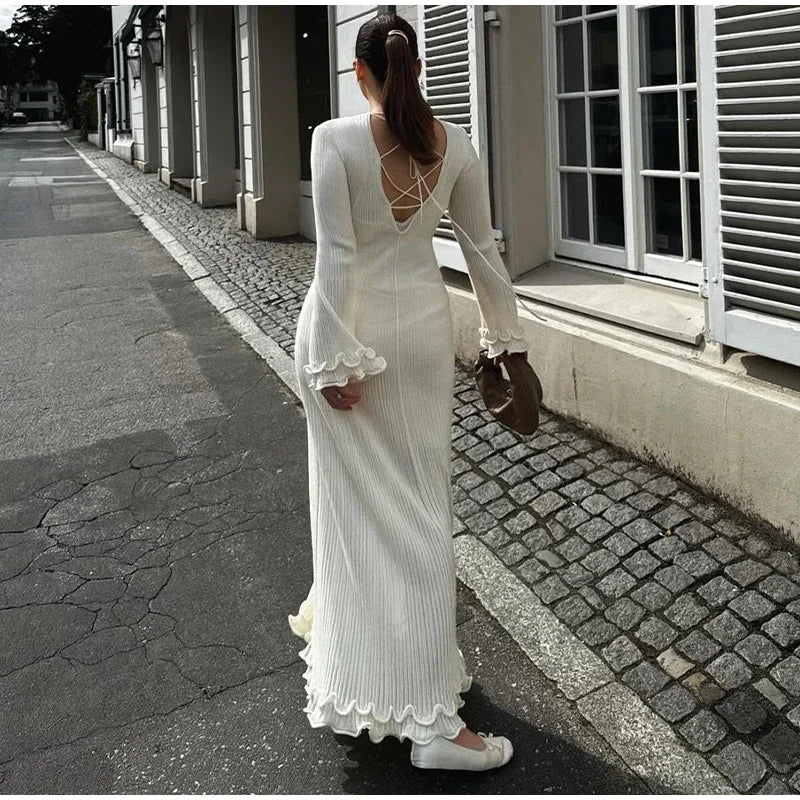 Robe en tricot avec ourlet à volants - deslyshopping