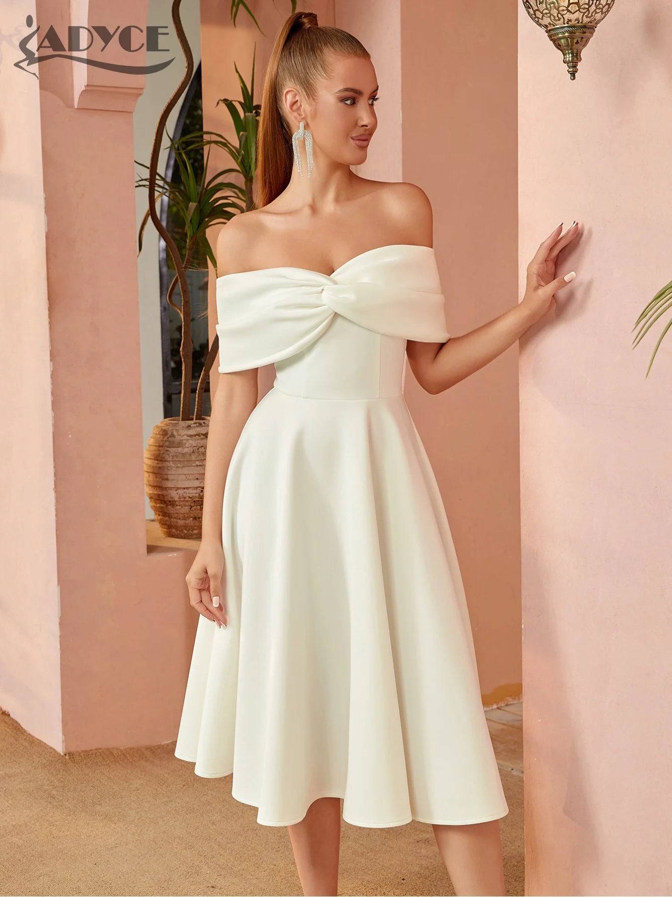 Robe Femme Épaules Dénudées avec Nœud - deslyshopping