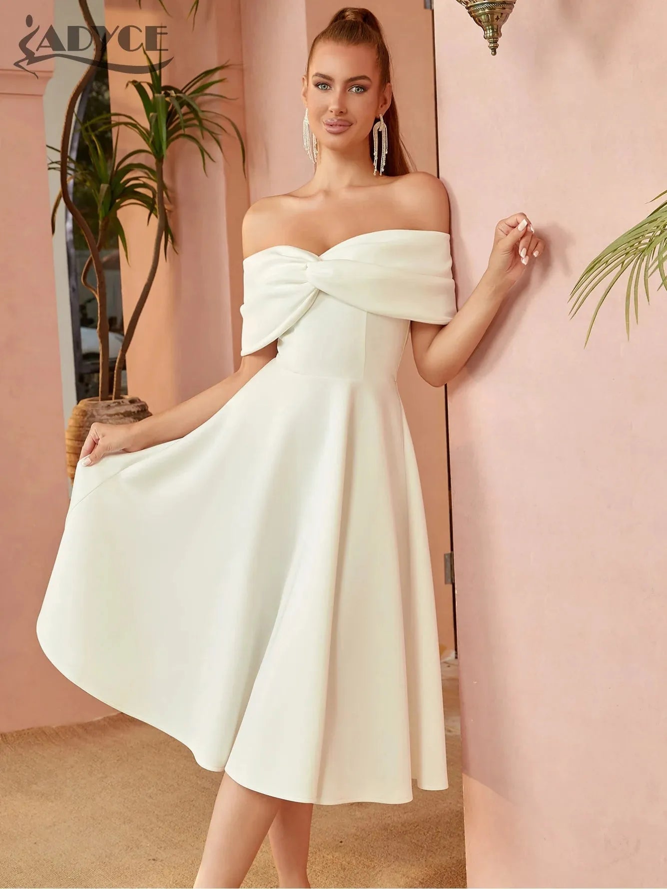 Robe Femme Épaules Dénudées avec Nœud - deslyshopping