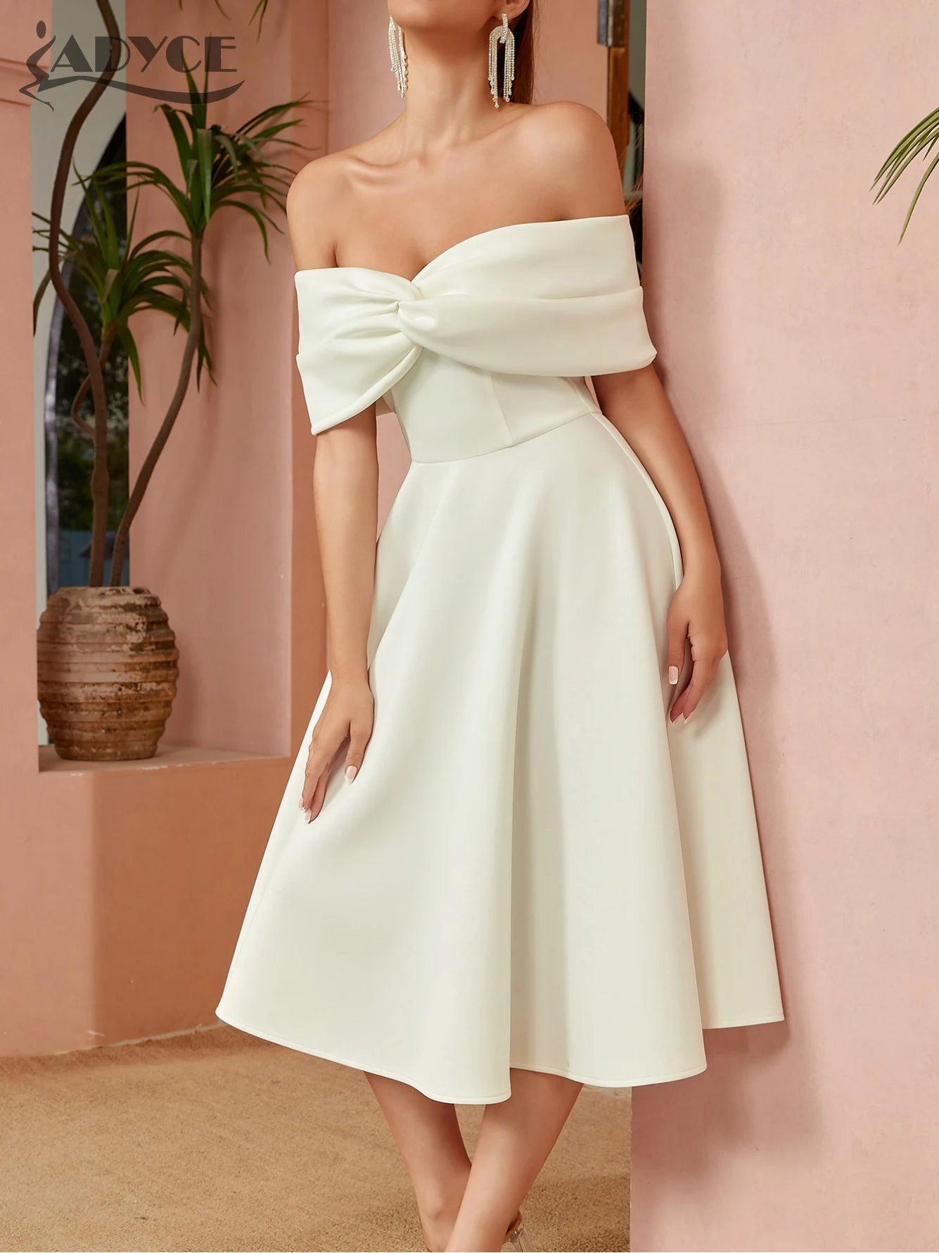 Robe Femme Épaules Dénudées avec Nœud - deslyshopping