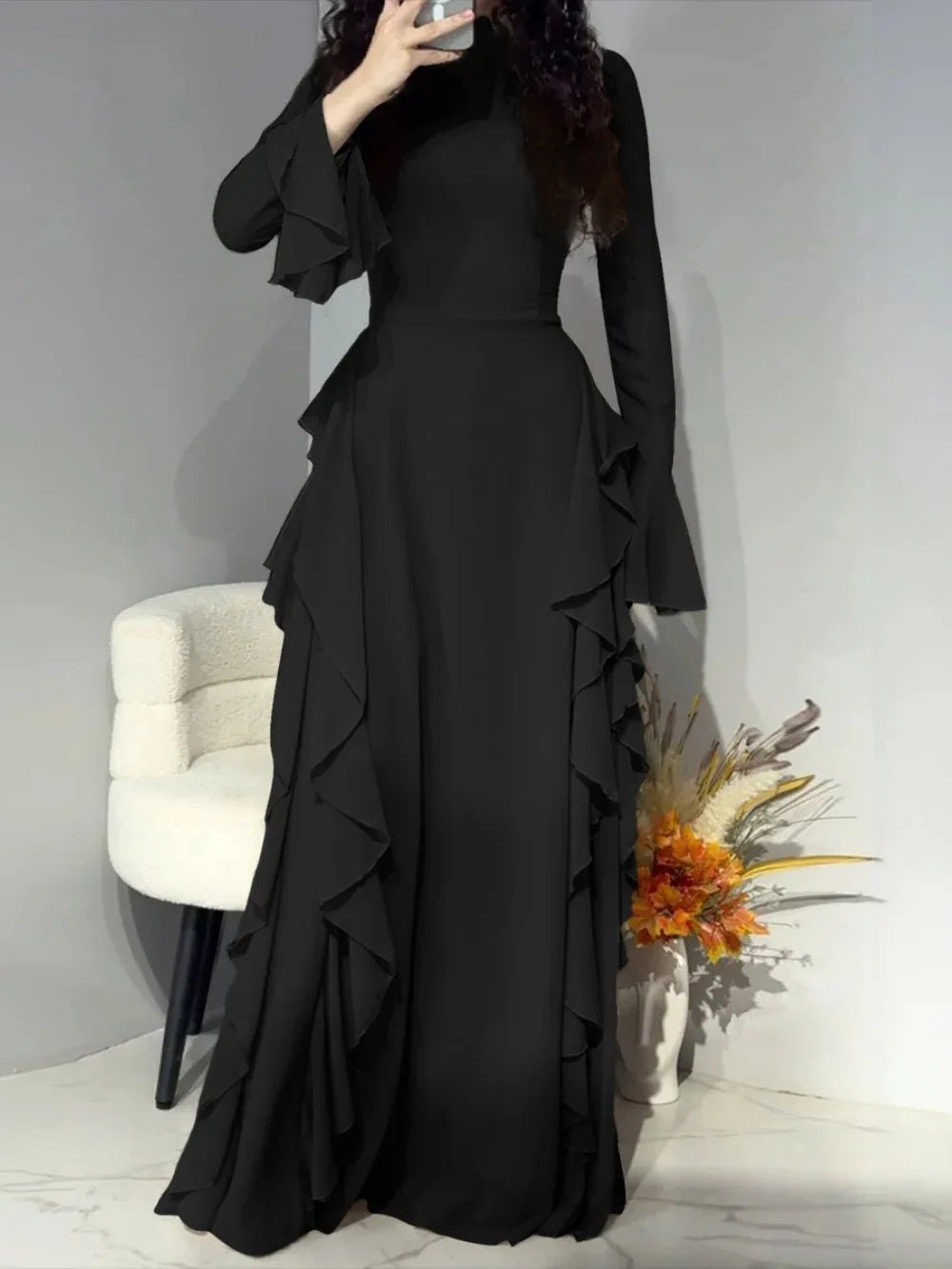 Robe Longue Taille Haute Femme – Élégante à Manches Cloche - deslyshopping