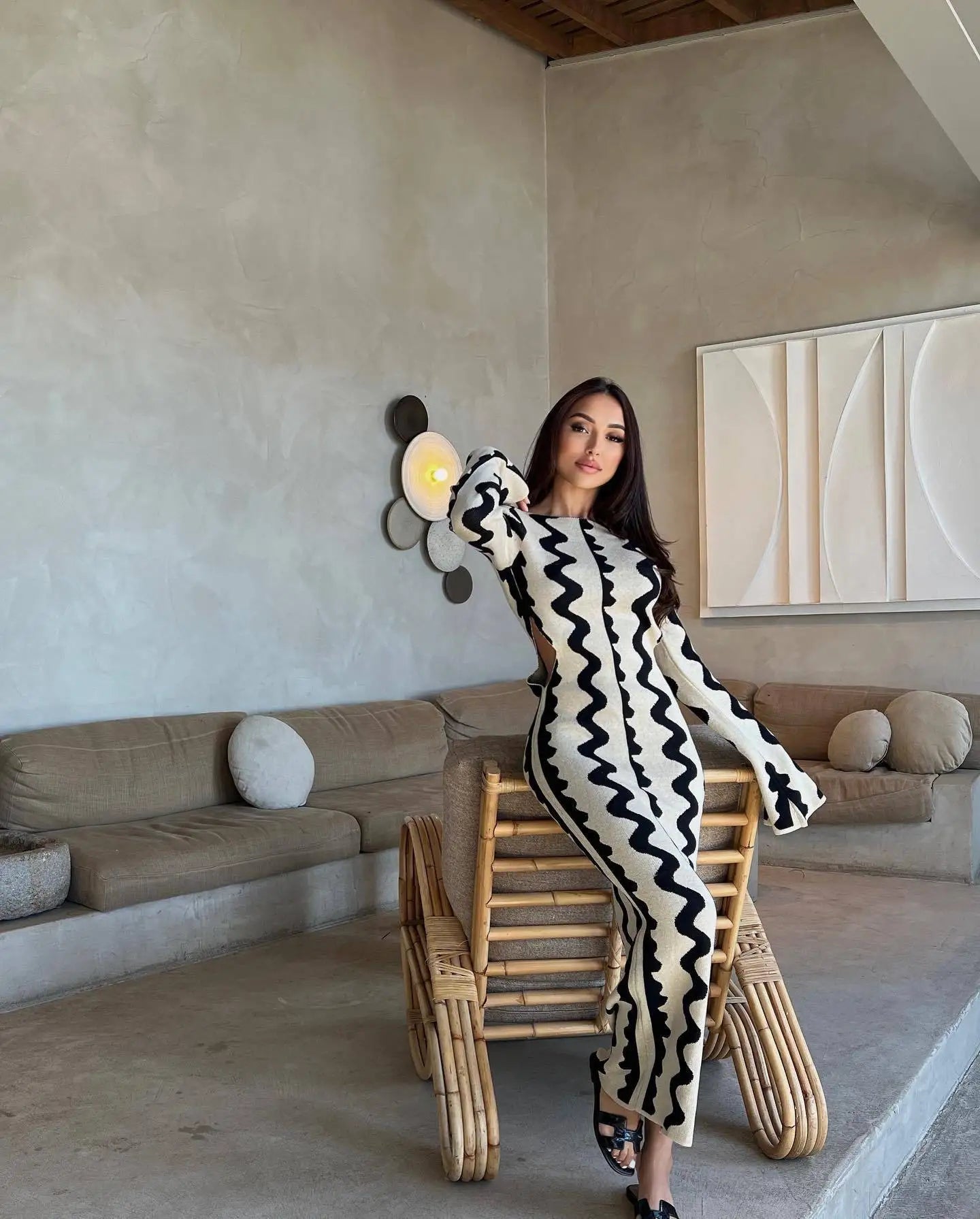 Robe Maxi Moulante Rayée – Robe Bohème Chic en Maille - deslyshopping