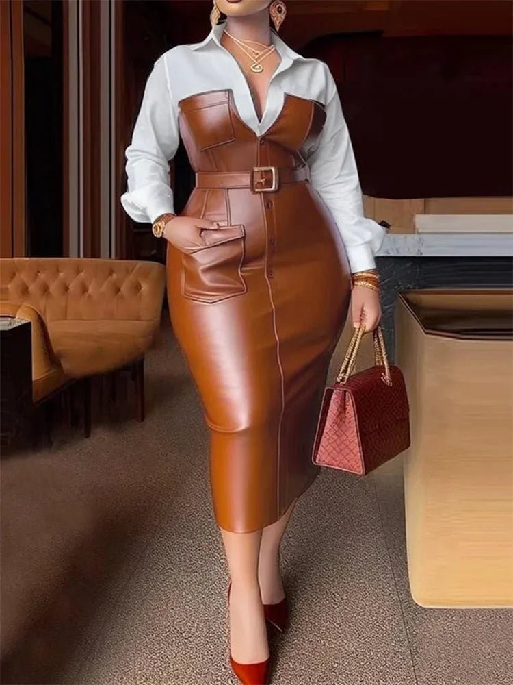 Robe Mi - Longue en Cuir PU Femme - deslyshopping