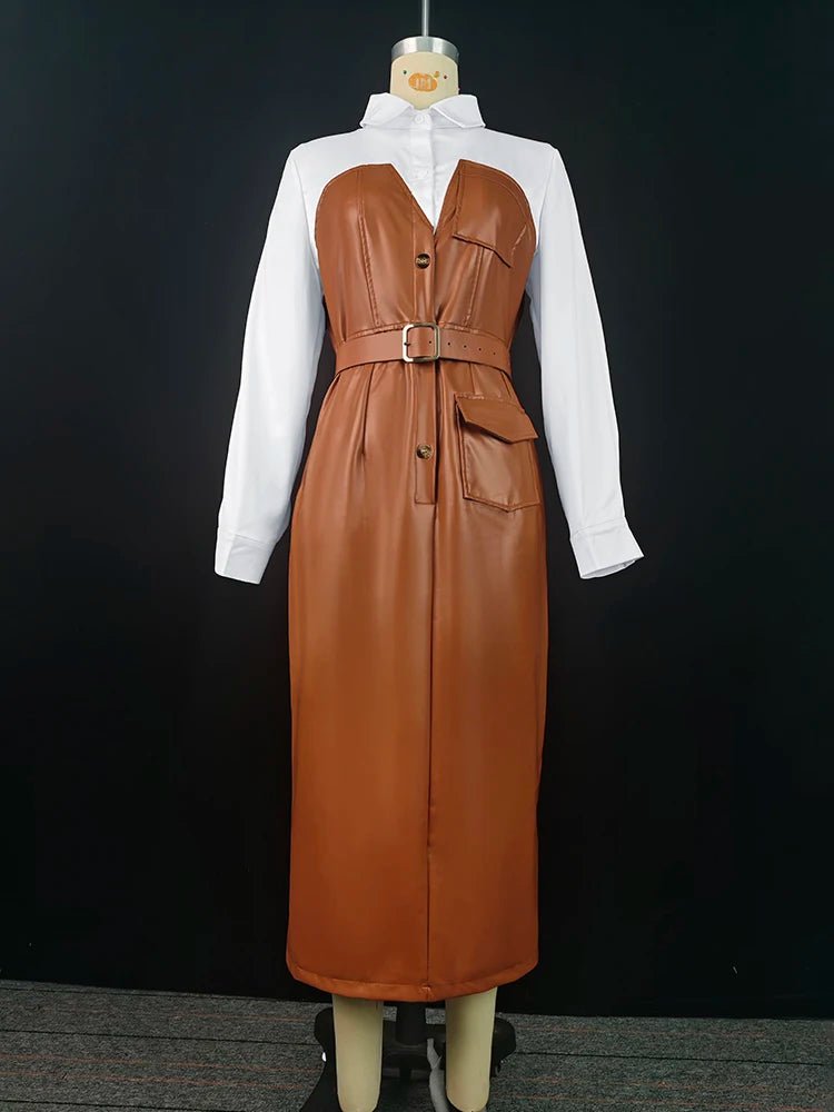 Robe Mi - Longue en Cuir PU Femme - deslyshopping