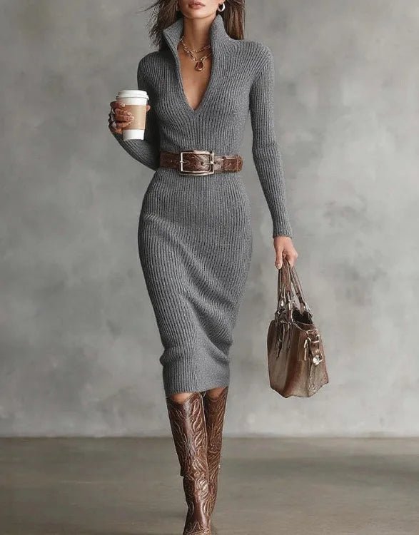 Robe Portefeuille Ceinturée Femme – Élégante & Tendance Automne/Hiver - deslyshopping