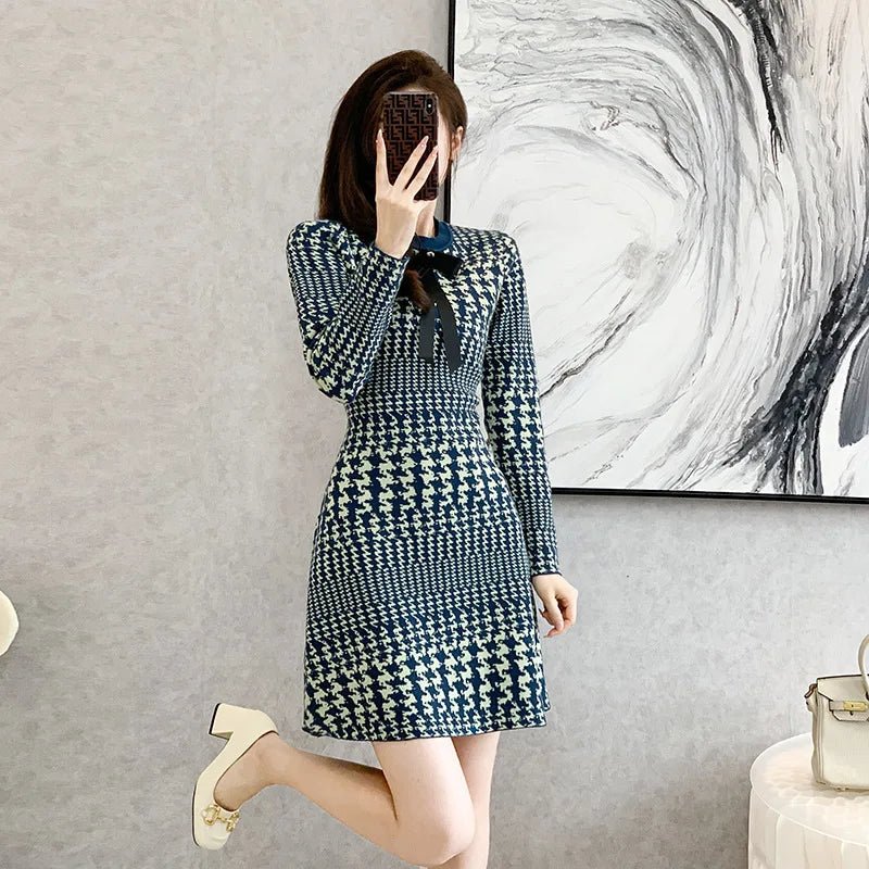 Robe pull trapèze à carreaux verts - deslyshopping