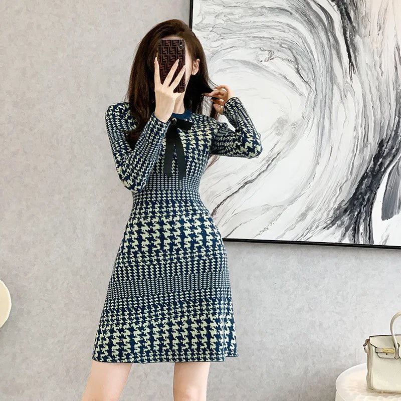 Robe pull trapèze à carreaux verts - deslyshopping