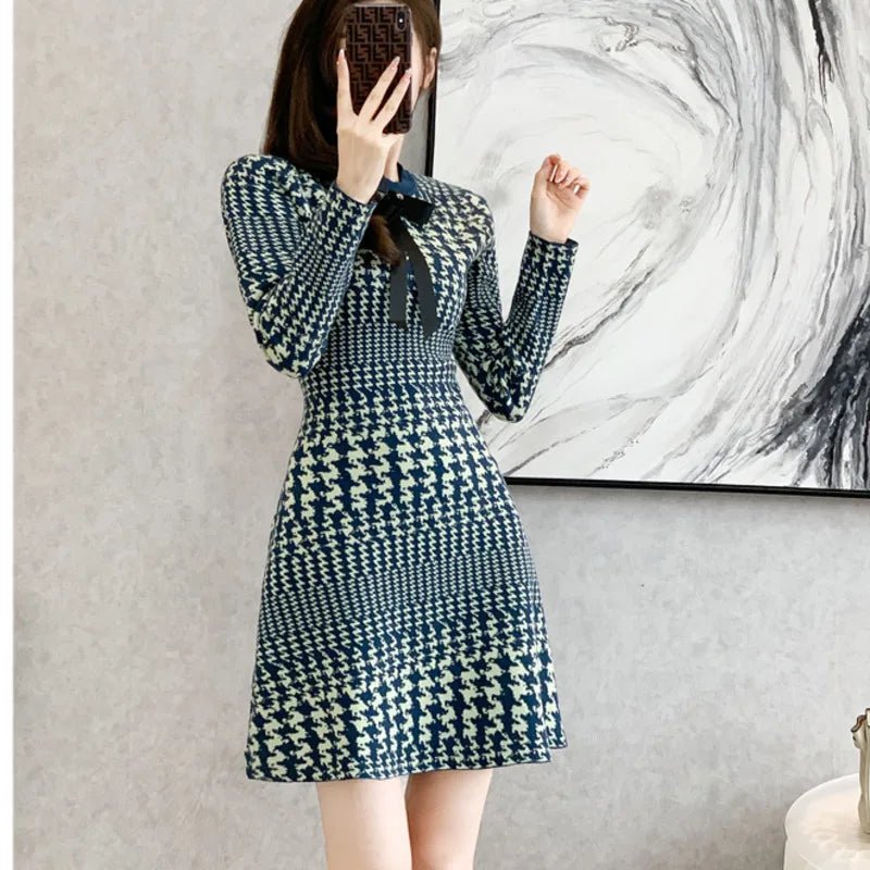Robe pull trapèze à carreaux verts - deslyshopping