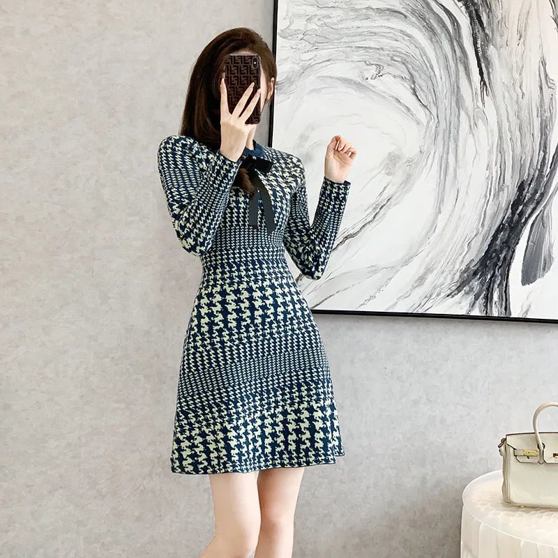 Robe pull trapèze à carreaux verts - deslyshopping