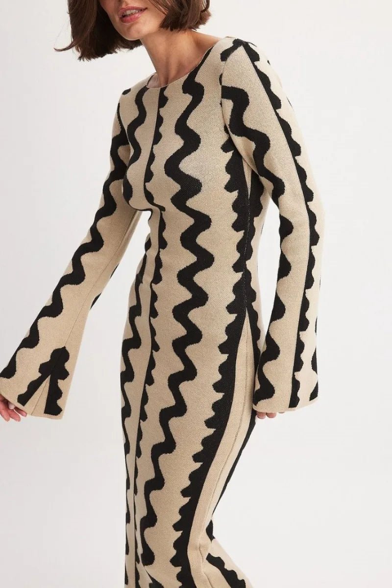 Robe Rayée Vintage Maxi – Robe Rétro Élégante Taille Haute - deslyshopping