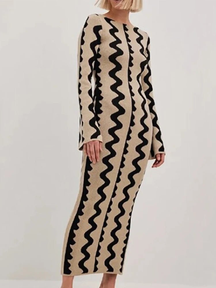 Robe Rayée Vintage Maxi – Robe Rétro Élégante Taille Haute - deslyshopping