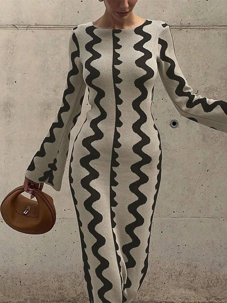 Robe Rayée Vintage Maxi – Robe Rétro Élégante Taille Haute - deslyshopping