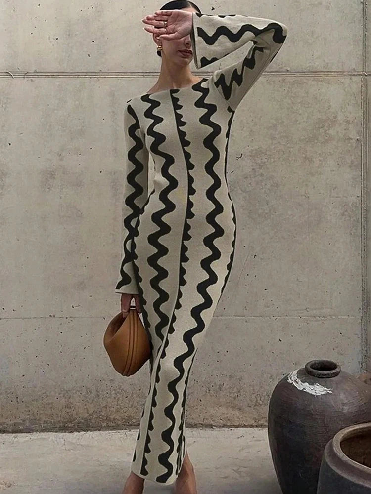 Robe Rayée Vintage Maxi – Robe Rétro Élégante Taille Haute - deslyshopping