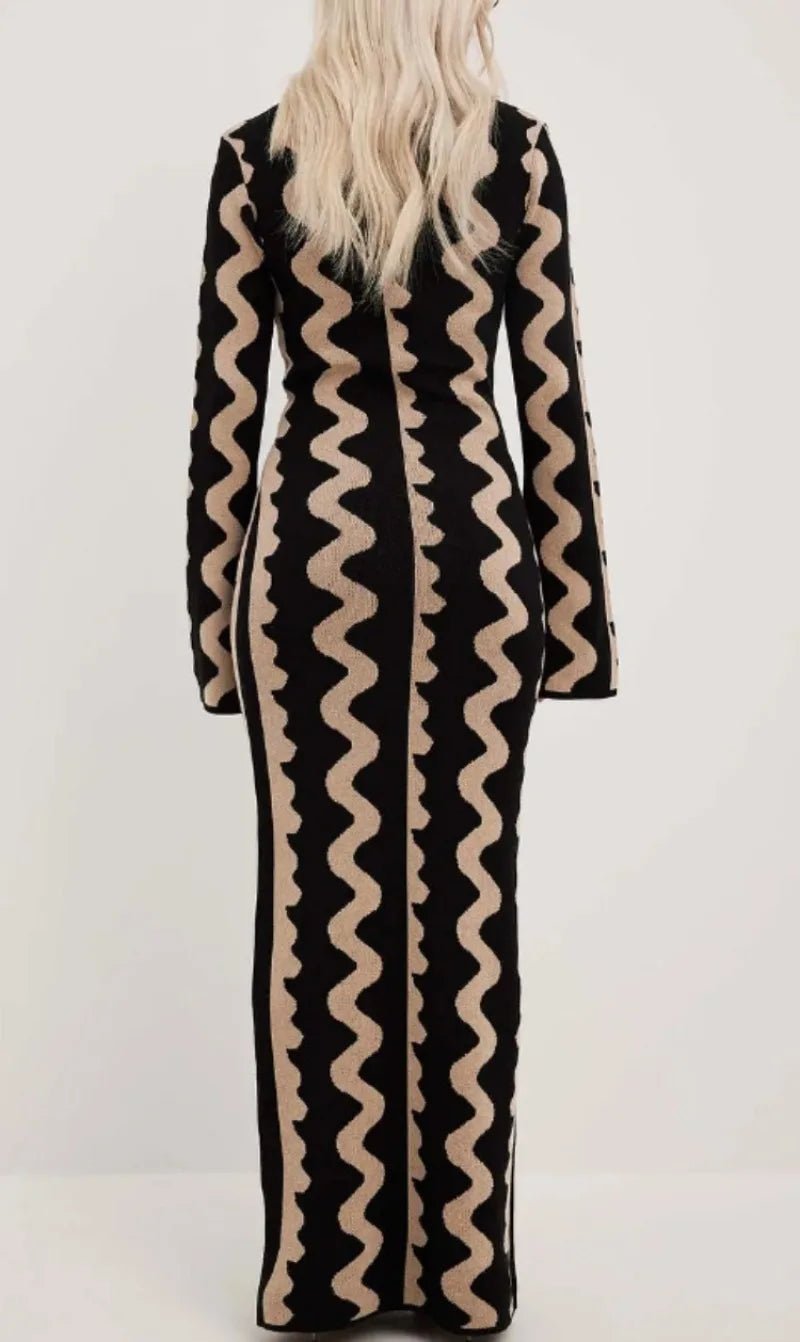 Robe Rayée Vintage Maxi – Robe Rétro Élégante Taille Haute - deslyshopping