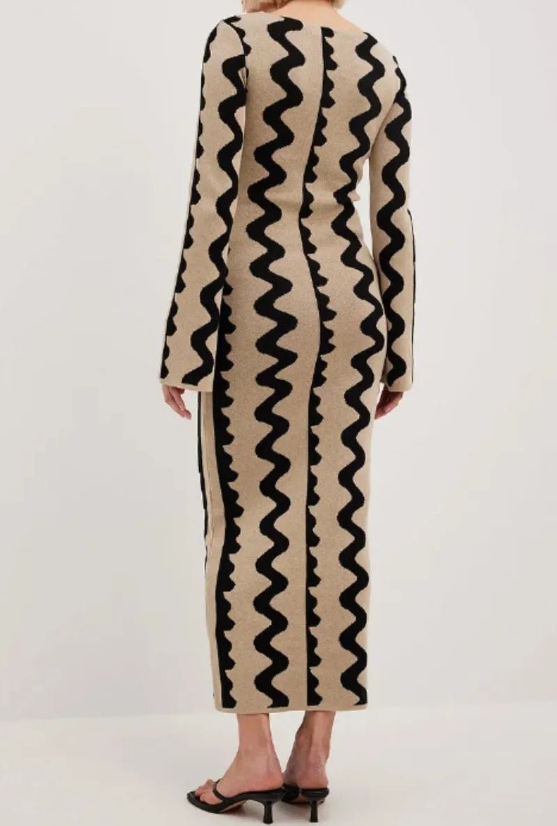 Robe Rayée Vintage Maxi – Robe Rétro Élégante Taille Haute - deslyshopping