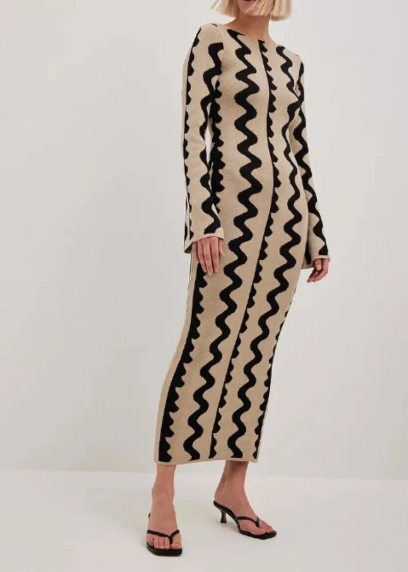 Robe Rayée Vintage Maxi – Robe Rétro Élégante Taille Haute - deslyshopping