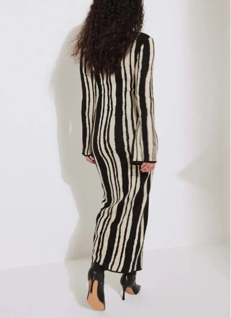 Robe Rayée Vintage Maxi – Robe Rétro Élégante Taille Haute - deslyshopping