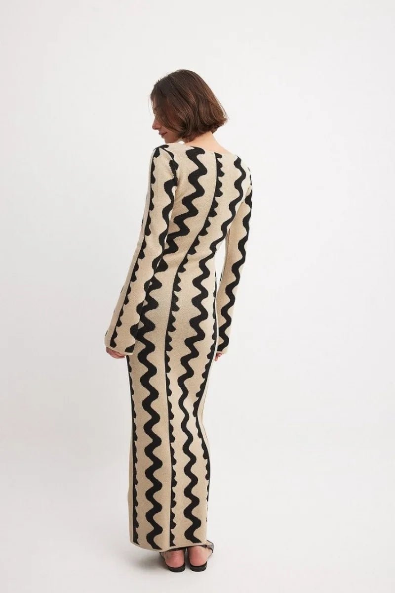 Robe Rayée Vintage Maxi – Robe Rétro Élégante Taille Haute - deslyshopping