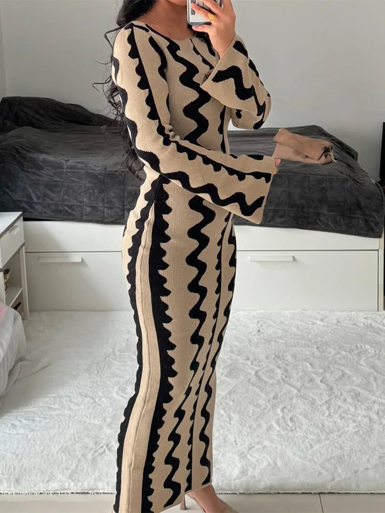 Robe Rayée Vintage Maxi – Robe Rétro Élégante Taille Haute - deslyshopping