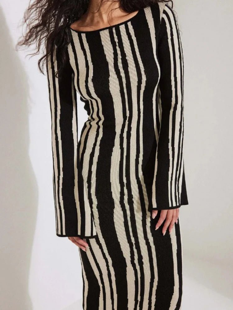 Robe Rayée Vintage Maxi – Robe Rétro Élégante Taille Haute - deslyshopping