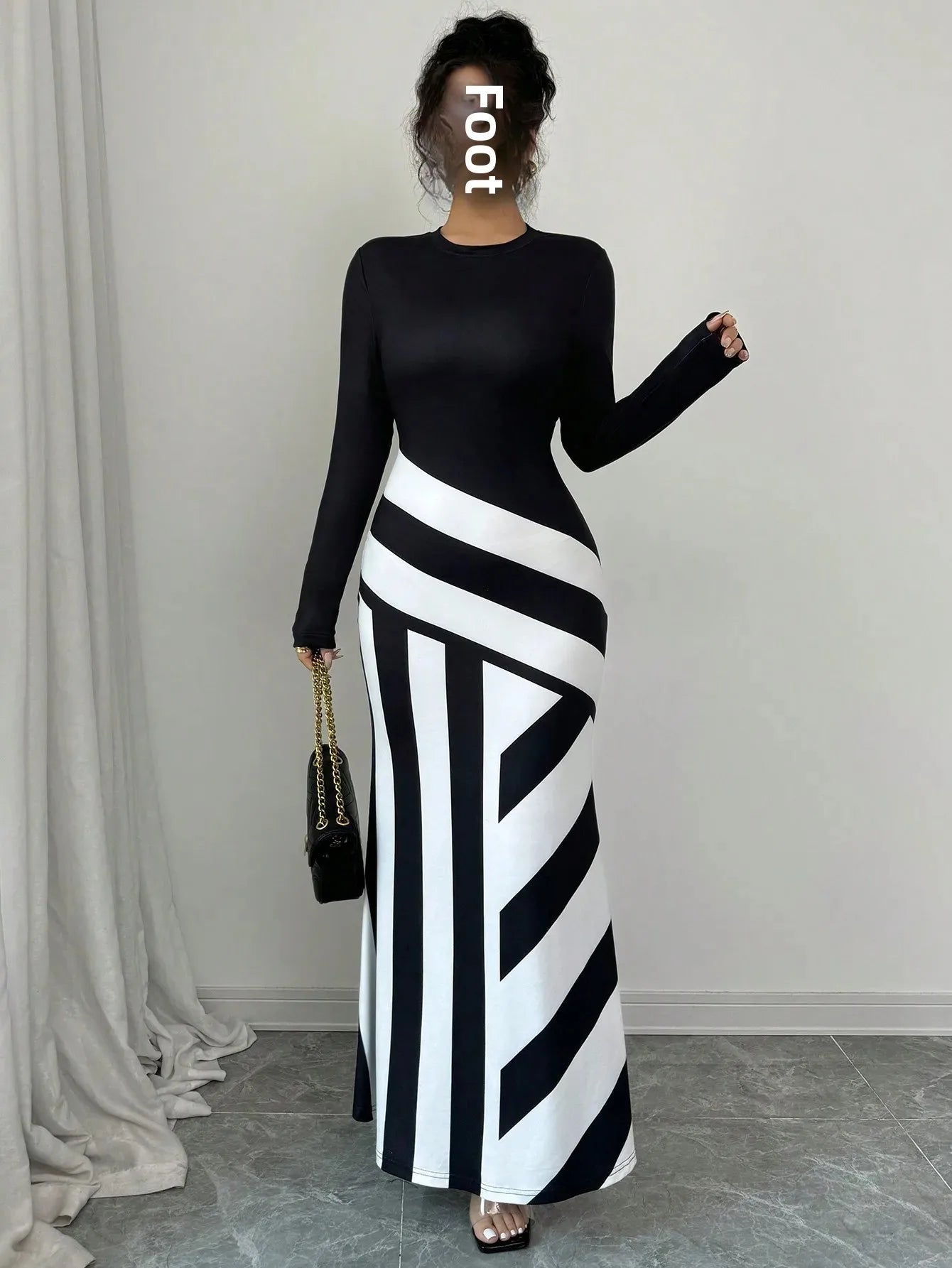 Robe Sirène Sexy Asymétrique – Robe Longue Rayée Automne/Hiver - deslyshopping