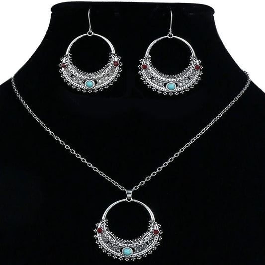 Rustic Tribal Necklace & Earrings Set – Natural Stone Jewelry - deslyshopping