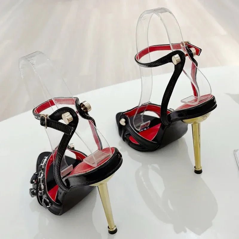 ✨ Sandales à Bout Pointu Style Urbain avec Rivets en Cristal👠 - deslyshopping