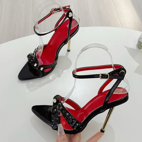 ✨ Sandales à Bout Pointu Style Urbain avec Rivets en Cristal👠 - deslyshopping