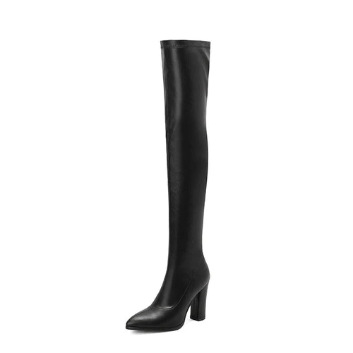 Sgesvier Sexy Thigh High Boots Women Elastic Leather High Heels Over - deslyshopping