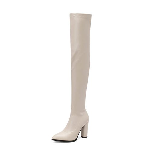 Sgesvier Sexy Thigh High Boots Women Elastic Leather High Heels Over - deslyshopping