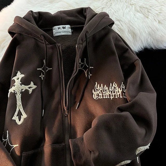 Sweat à capuche brodé gothique - deslyshopping