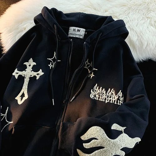 Sweat à capuche brodé gothique - deslyshopping