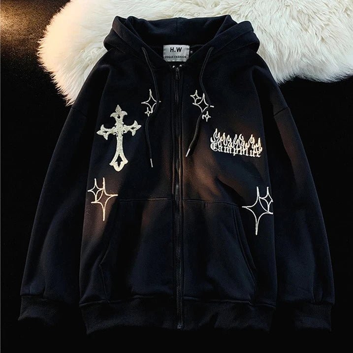 Sweat à capuche brodé gothique - deslyshopping