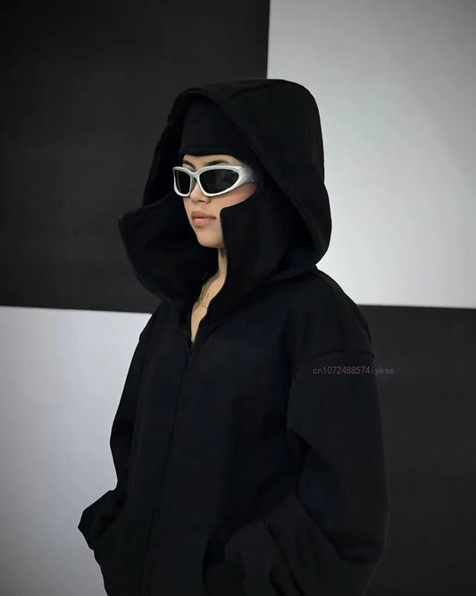 Sweat à Capuche Zippé en Coton Noir - deslyshopping