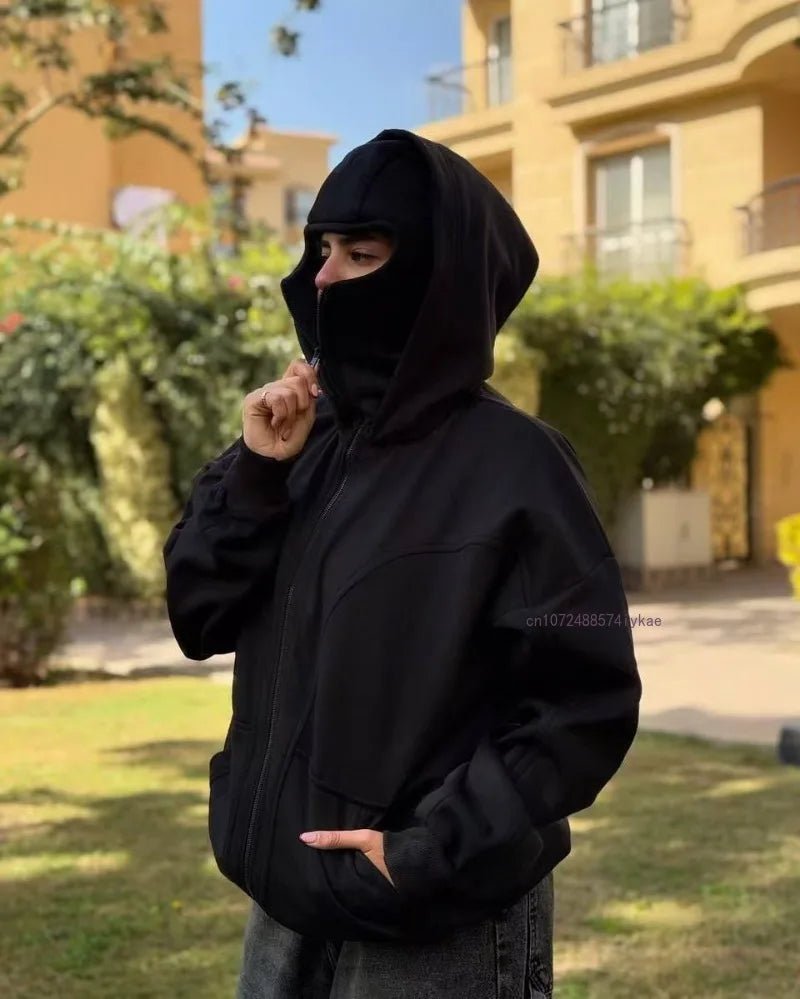 Sweat à Capuche Zippé en Coton Noir - deslyshopping
