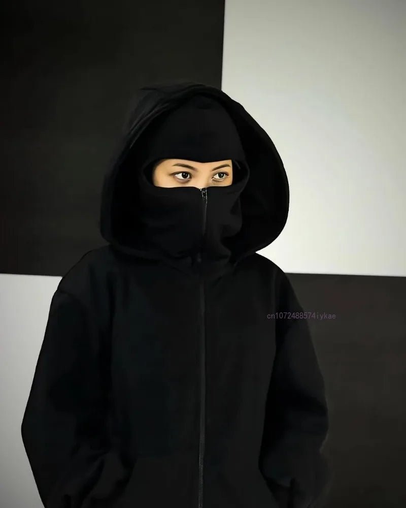 Sweat à Capuche Zippé en Coton Noir - deslyshopping