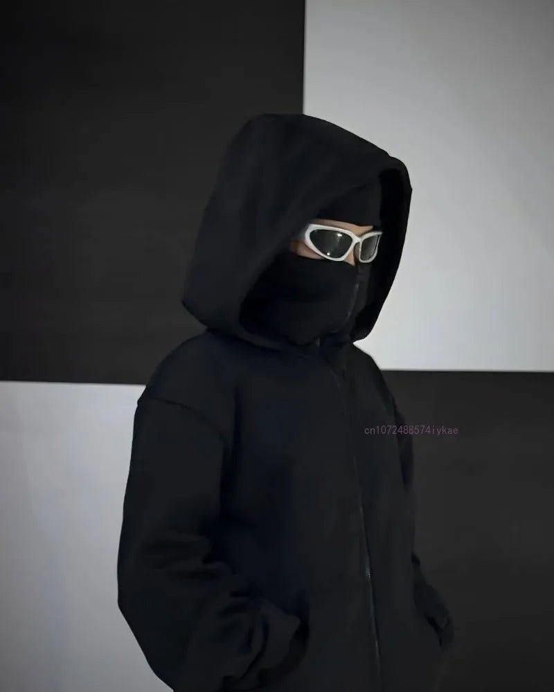 Sweat à Capuche Zippé en Coton Noir - deslyshopping