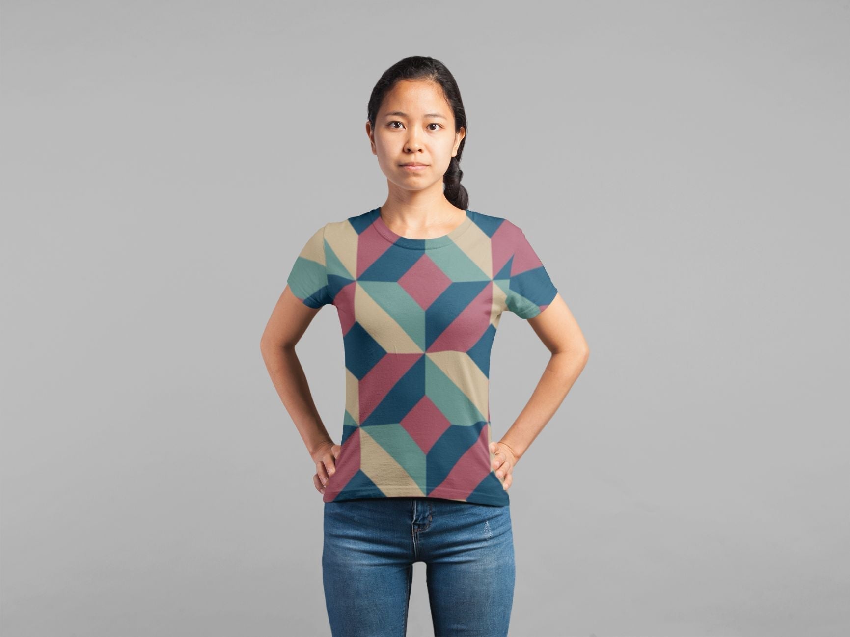 🎨 T-shirt Classique Femme à Sublimation Géométrique ✨ - deslyshopping