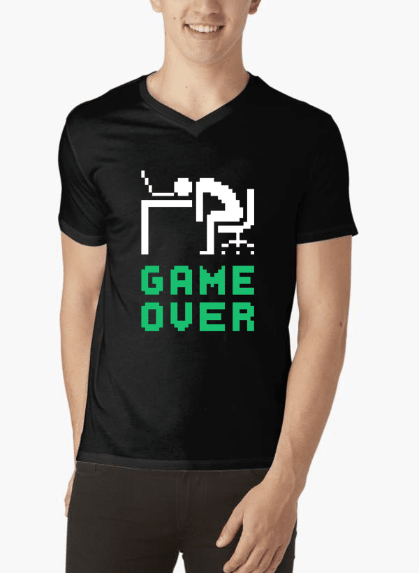 T-shirt Col V « Game Over » – Style Geek & Humoristique - deslyshopping