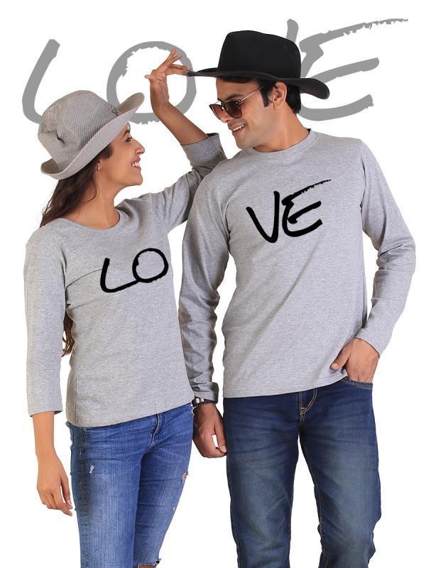 T-shirt manches longues LOVE Couple Gris - deslyshopping
